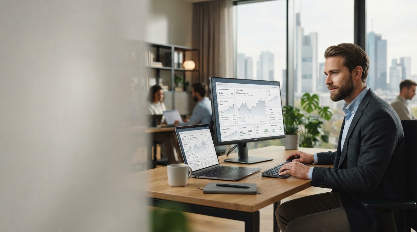 Ki Börsenhandel dashboard concept showing real-time market analysis for family investors